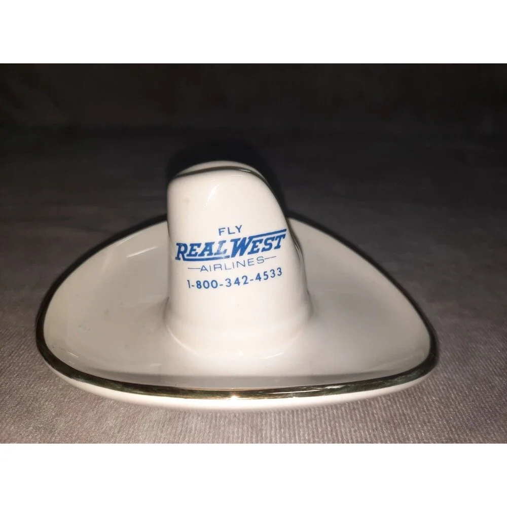 Vintage Fly Real West Airlines Cowboy Hat Figurine Advertisement